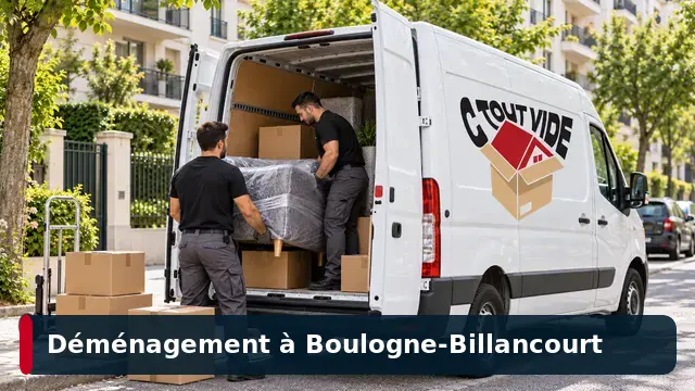Équipe de déménageurs CToutVide chargeant un camion à Boulogne-Billancourt